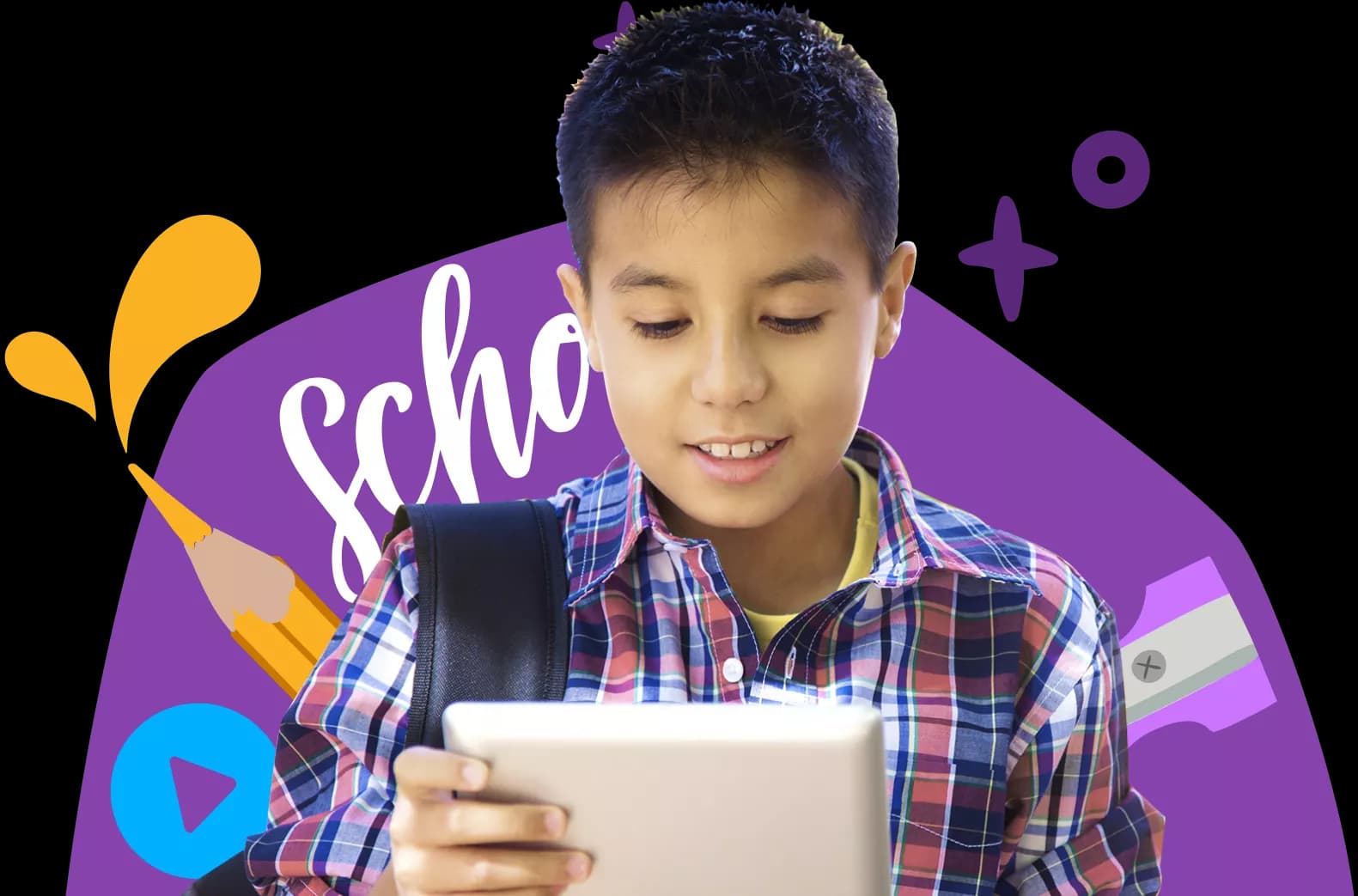 An elementary aged child using Rosetta Stone on a tablet.